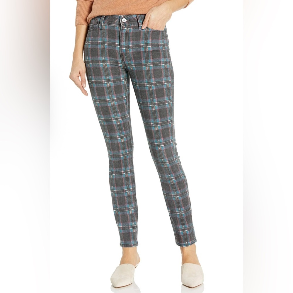 Paige Hoxton Ankle high-rise ultra-skinny jeans black Atlantic tartan plaid 27